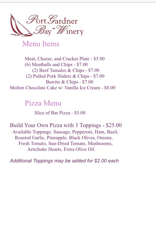 Port Gardner Bay Winery food menu